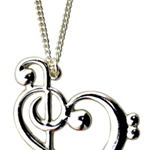 Aim MUNK1 Bass & G-Clef Heart Silver Necklace