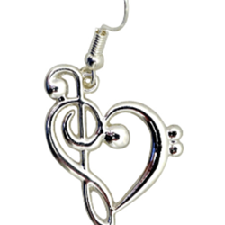 Aim MUER1 Bass & G-Clef Heart Silver Earrings
