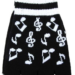 Aim 9132 Fingerless Gloves Black W/ White Notes